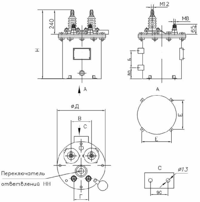 Размеры трансформатора ОМП-1,25-4