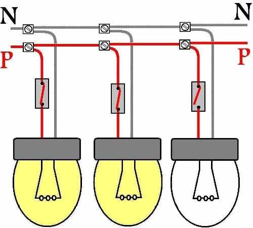 Схема подключения ламп с выключателями