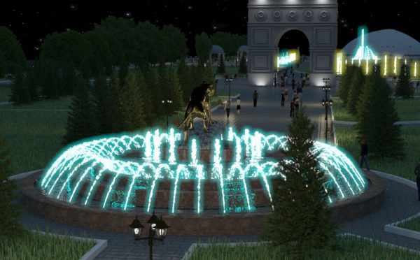 Освещение фонтана в парке
