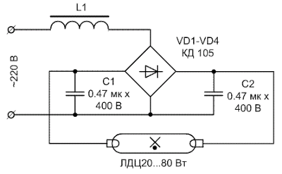 Схема с диодным мостом и конденсаторами