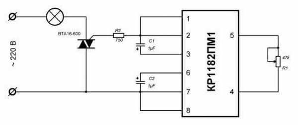 Схема регулировки ламп накаливания на микросхеме кр1182пм1
