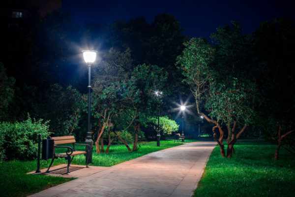 Для освещения парков обычно используют светильники торшерного типа